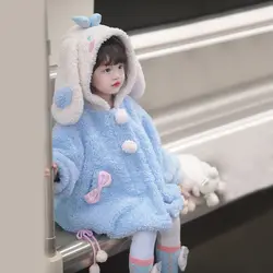 Sanrio series Kawaii Cinnamoroll plush jacket children's clothing winter plus velvet hooded cartoon warm coat children's gift