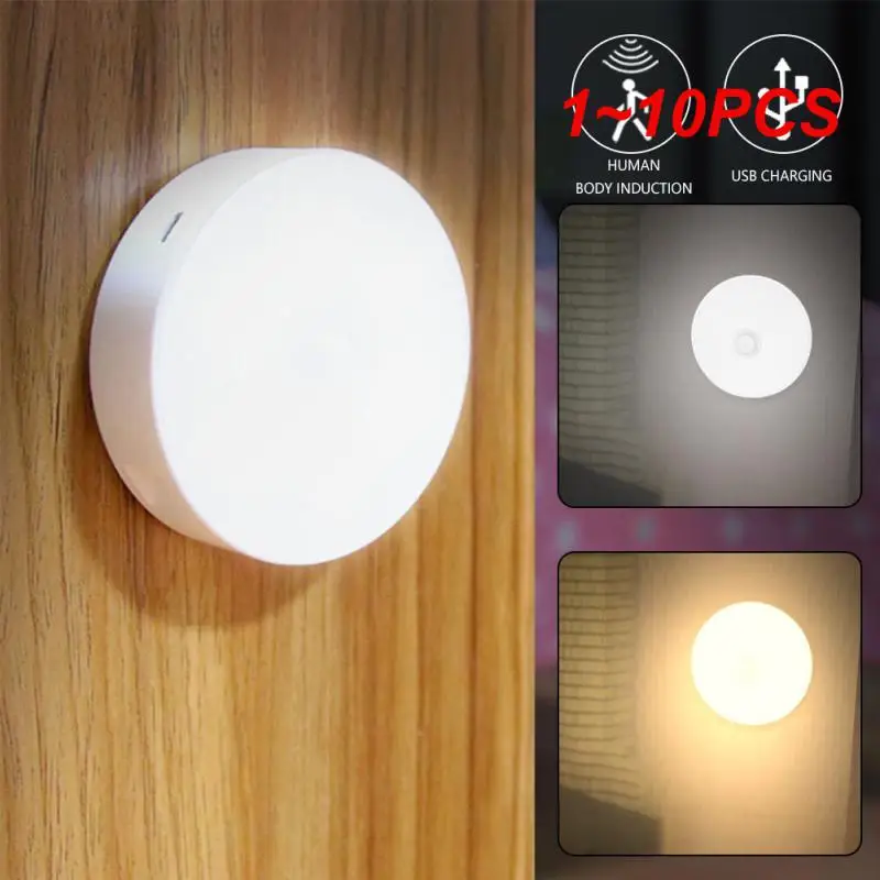 1~10PCS Motion Sensor LED Night Light USB Rechargeable Night Lamp for Bedroom Kitchen Cabinet Light Wireless Closet Light