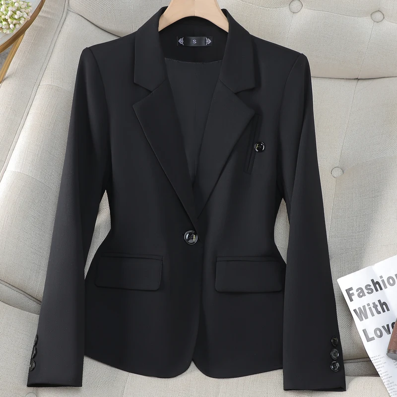 Blazer à manches longues pour femme, veste pour femme, manteau formel, bouton unique, tenue de travail, affaires, bureau, noir, abricot, café, Y2K