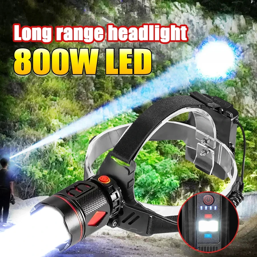 

Most Powerful LED Headlamp Long Shot 4000 Meter Rechargeable Headlight 800W High Power Head Flashlight Fishing Head Lamp Lantern