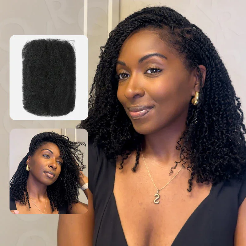 QVR Braziliaans Remy-haar Afro kinky Krullend Bulk 100% Echt haar Voor vlechten Twist-haar 50 g/stk Natuurlijke kleur Vlechten Haar Geen inslag