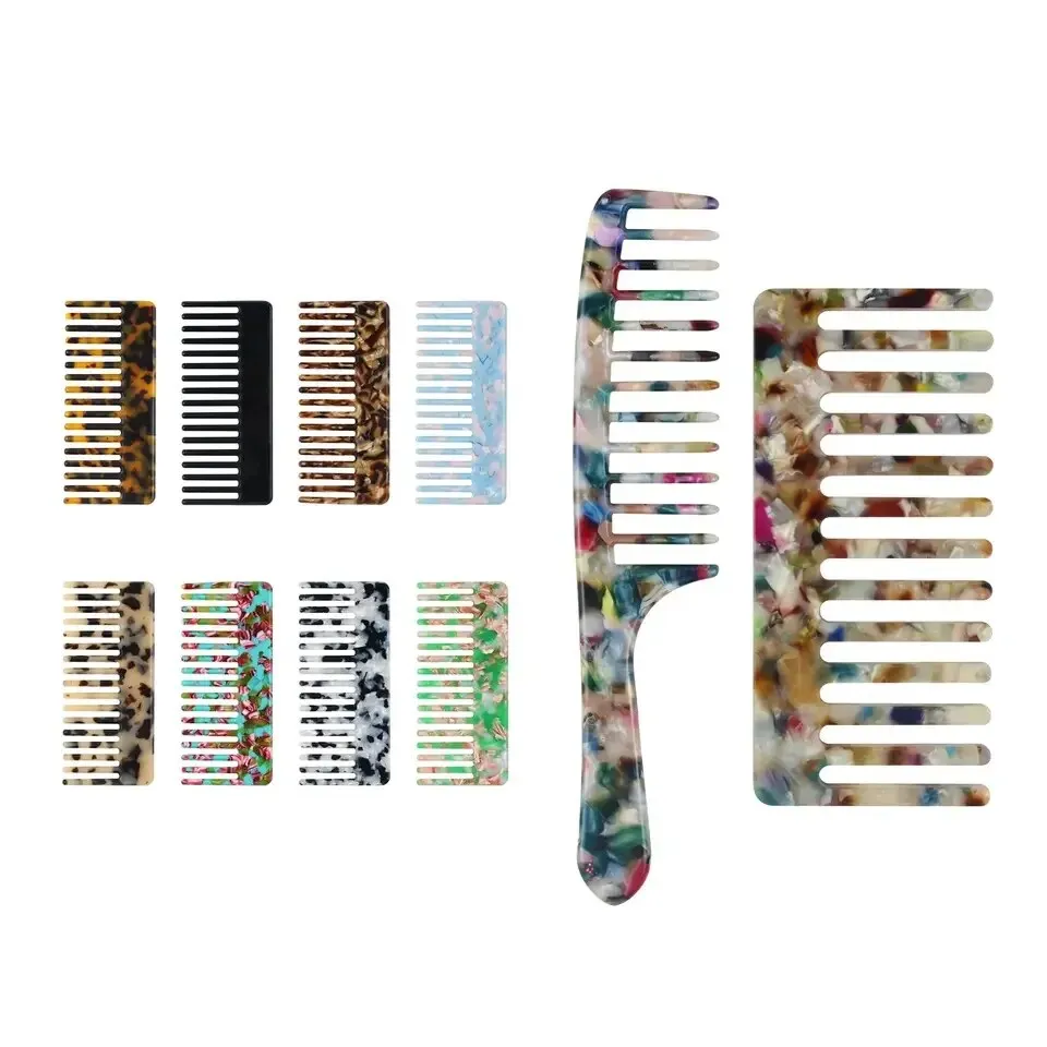 Hair Comb Logo Professional Hairbrush Custom Combs Acetic Acid Plate Comb Environmentally Friendly Materials Wide Tooth