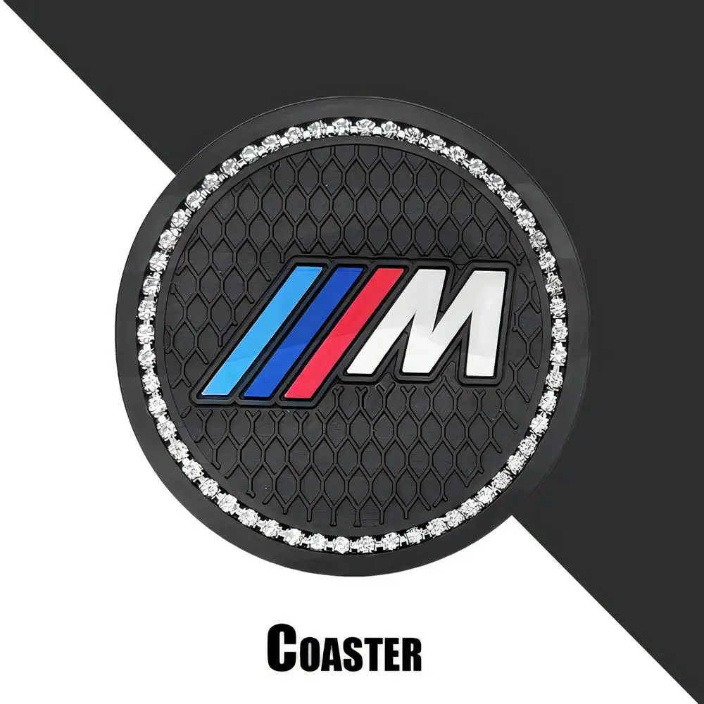 2pcs Car Coaster Water Cup Bottle Holder Diamond Rubber Non-Slip Pad Mat For Bmw M Performance M3 M5 M6 E46 E90 E60 G30 E92 E91