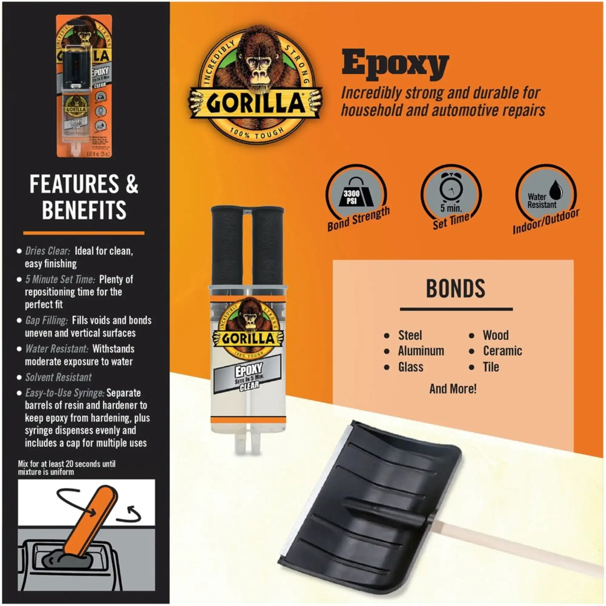 Gorilla Glue Epoxy Jeringa de 0,85 Onzas, Resina de Dos Partes y Endurecedor