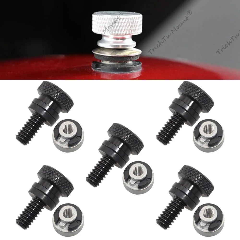 5Pcs Quick Install Seat Bolt Nut Kit Knurled Cut Durable Bolt Fit For Harley All Models 1996-2019 Aluminum Black Bolt Silver Nut