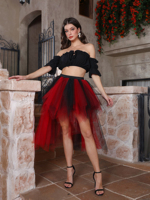 BABYONLINE High-Low Tutu Skirts Colorful Patchwork Tulle Irregular Pleated Skirts Elastic Waist Fancy Dance Cocktail Pettiskirt