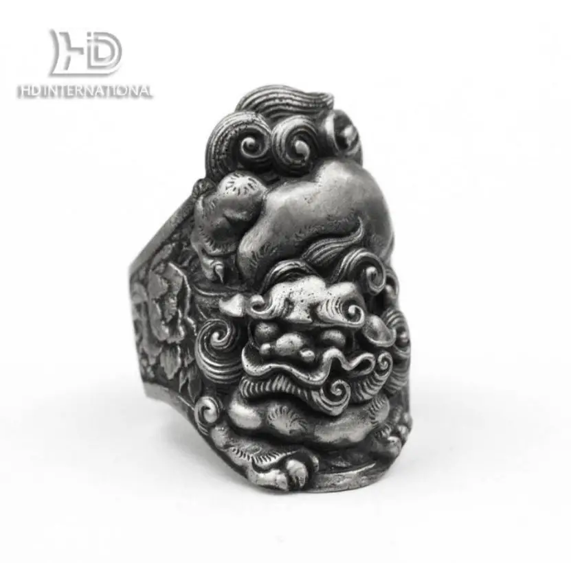 925 silver holy lion ring,traditional lion vintage totem ring, patron saint beast ring,Lion King fights for Hegemony Courage Rin