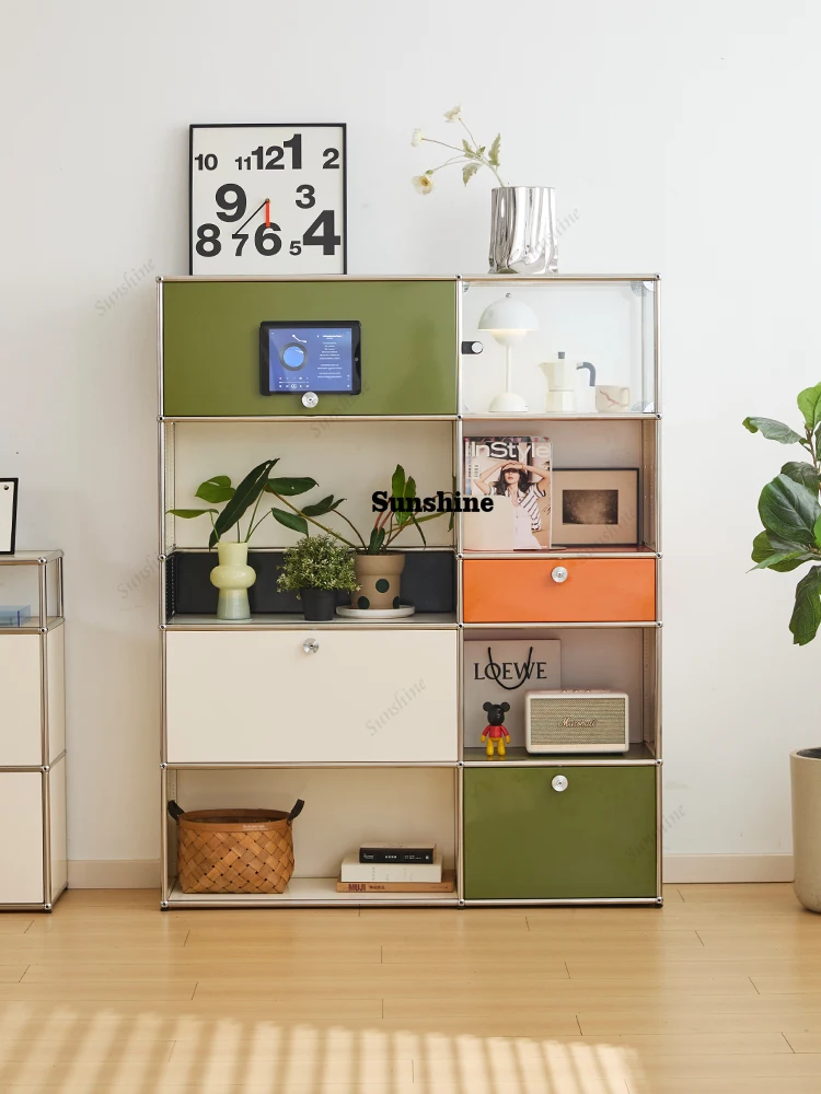 

Bookshelf Display Cabinet Storage Stainless Steel Metal Corner Shelf Display Bookcase Furniture Living Room