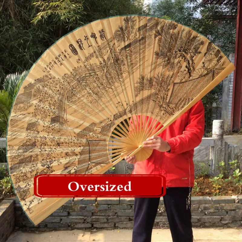Wall Mount Decoration Cloth Fan Chinese Style Large Craft Paper Folding Hand Fan Living Classical Room Decorative Hanging Fans