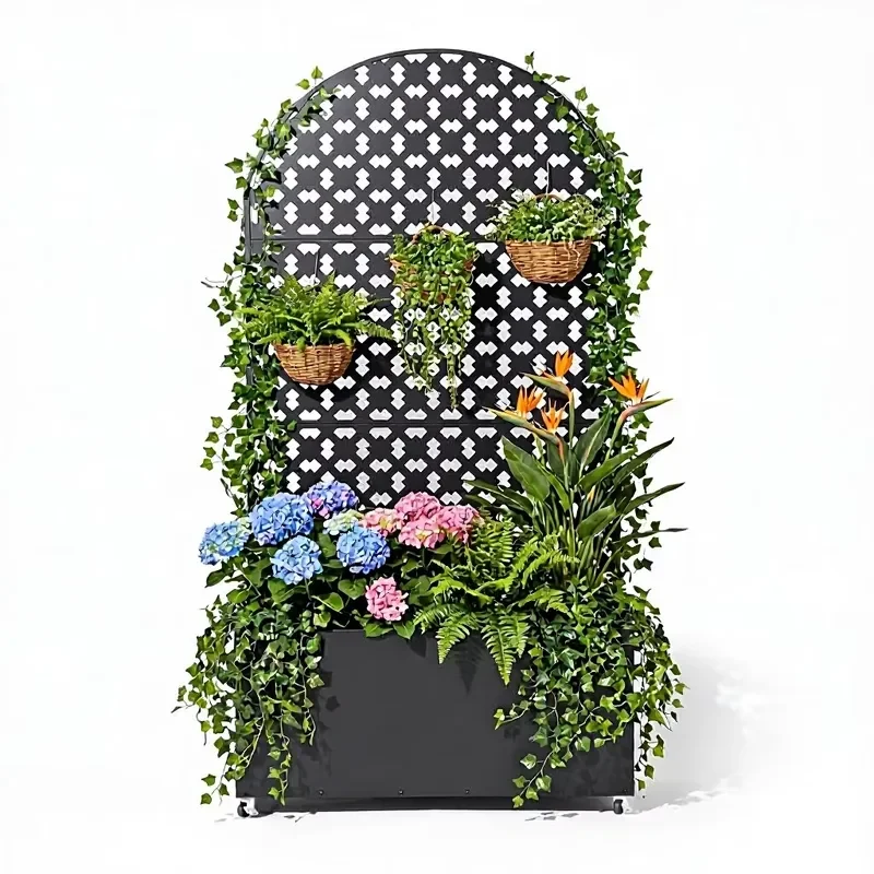 Modern Laser Cut Aluminum Flower Pot Mesh Design Metal Planter with Drainage Holes Corrosion Resistant Outdoor Garden Decor
