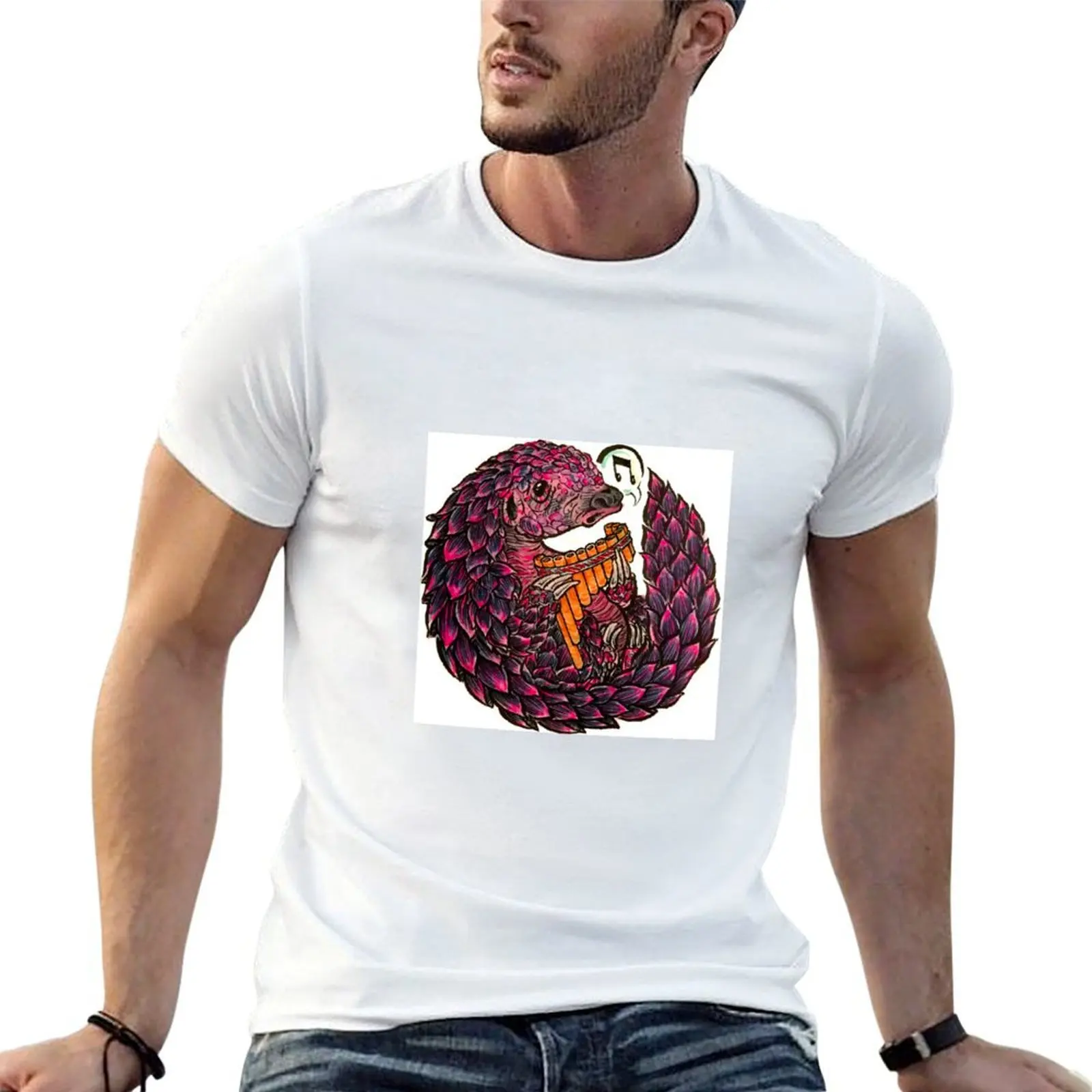 Purple Pangolin Playing Peruvian Panpipes T-Shirt blue archive oversized cotton t shirt men