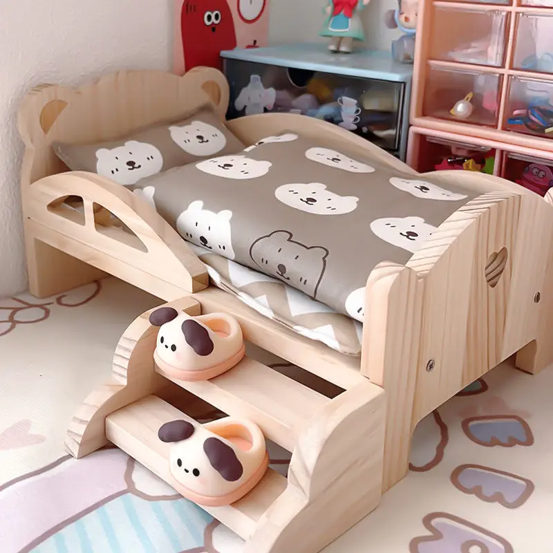 Baby Pop Miniatuur Bed Met Trap Mode Pop Spelen Voor 20Cm 1/6 Pop Accessoire Speelhuis Meubelset Poppenhuis Decoratie