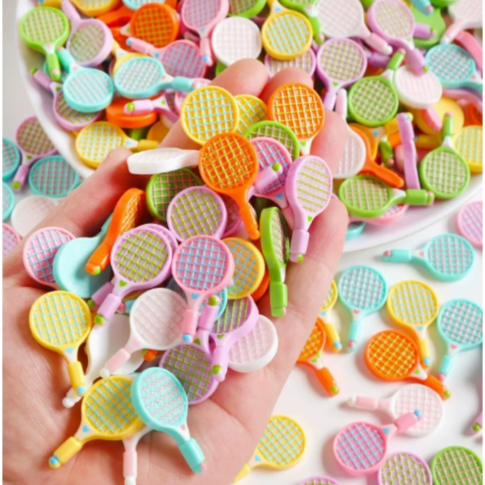 10PCS Mixed candy colored tennis rackets, badminton rackets, resin accessories, DIY refrigerators, hair clips, jewelry materials