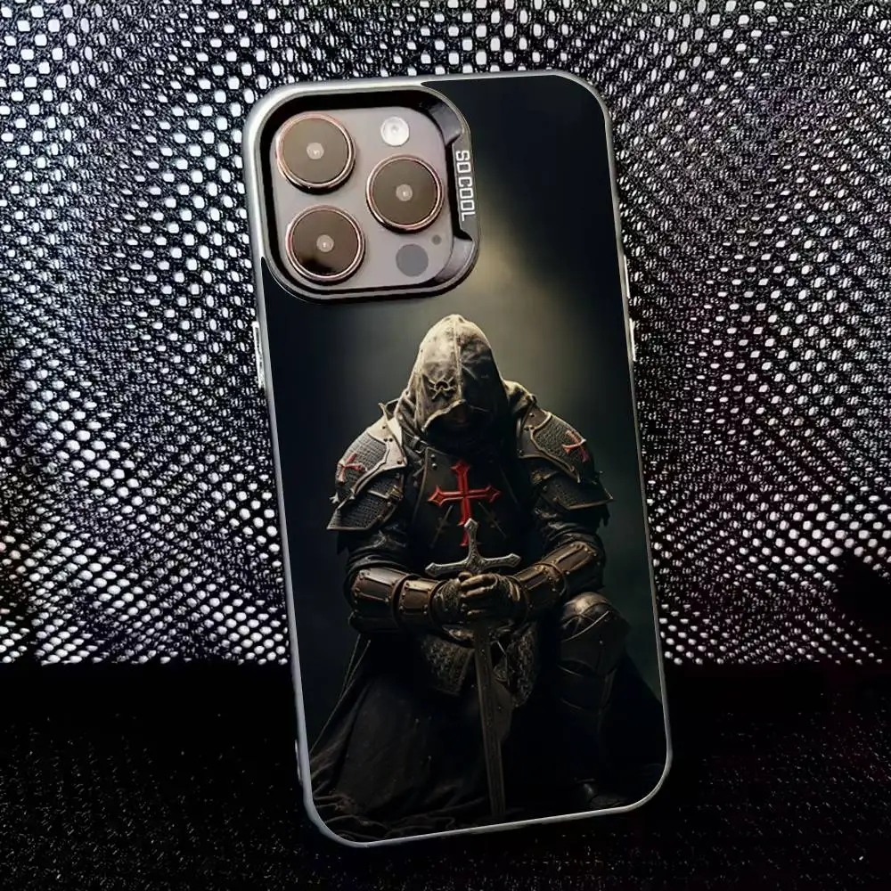 Templar Knight Cover Phone Case For iPhone 16,15,14,13,12,11,8,7,Pro,Max,Plus,Mini,XS,SE Anti Fall Black Matte Hard