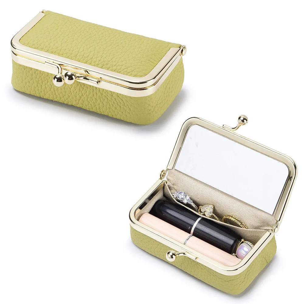 

Portable Lipstick Bag Exquisite with Makeup Mirror Jewelry Storage Box Multifunctional Solid Color Small Item Bag