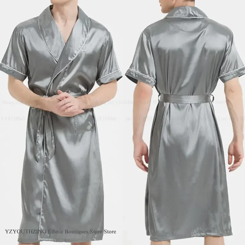 

Мужской халат большого размера, кимоно, весна-лето, халат с короткими рукавами, одежда для сна, свободная шелковая атласная домашняя одежда, одежда для дома 3XL 4XL