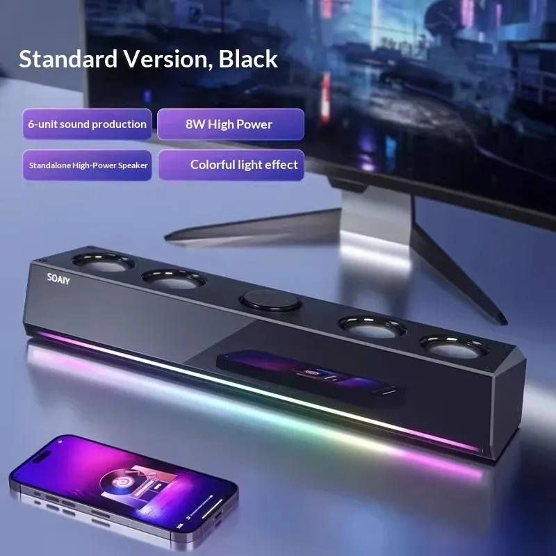 4-Driver Bluetooth Soundbar Wireless/AUX PC Gaming Speaker with Powerful Bass Hi-Fi Audio for Desktop Setup TV Computer Esports