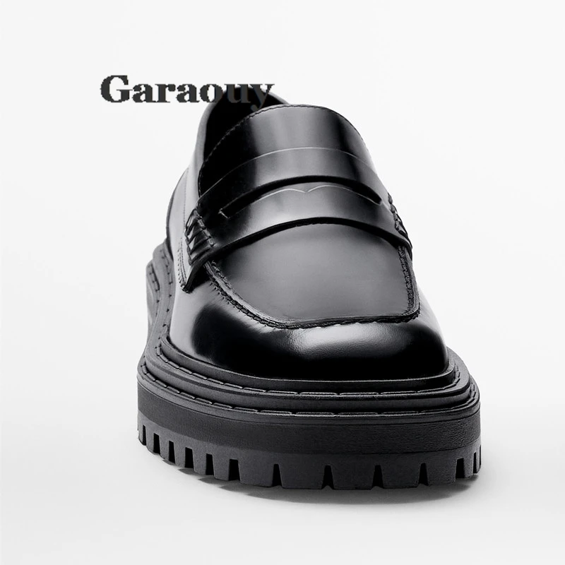 Garaouy 20224 Shoes For Women Platform Shoes Spring Autumn Classic Black Casual Genuine Leather  Shoes Loafers Chaussure Femme