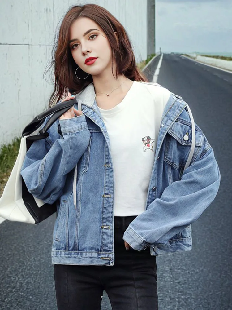 

Denim Jacket Women 2025 Autumn Winter New Fashionable Blue Jeans Jackets Hooded Jacket Women Streetwear Coat Women Hot Sale