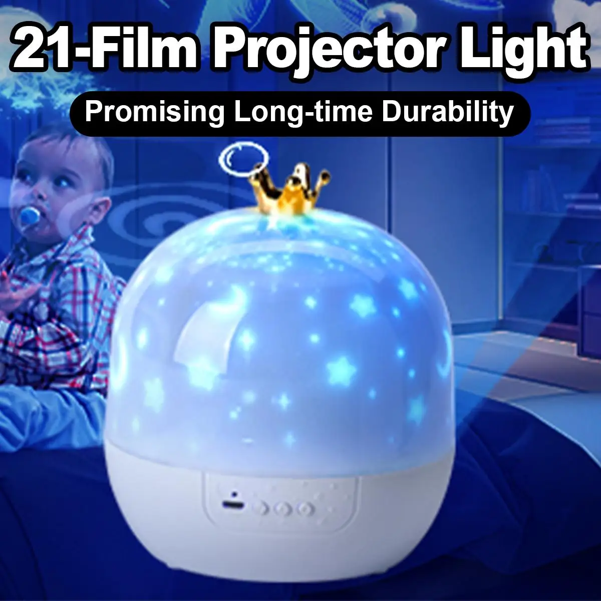 Crown Galaxy Projector 21 In 1 Light Lamp Kids Night For Boys Star Christmas Happy Birthday Room Lights Rotating Usb Powered Led
