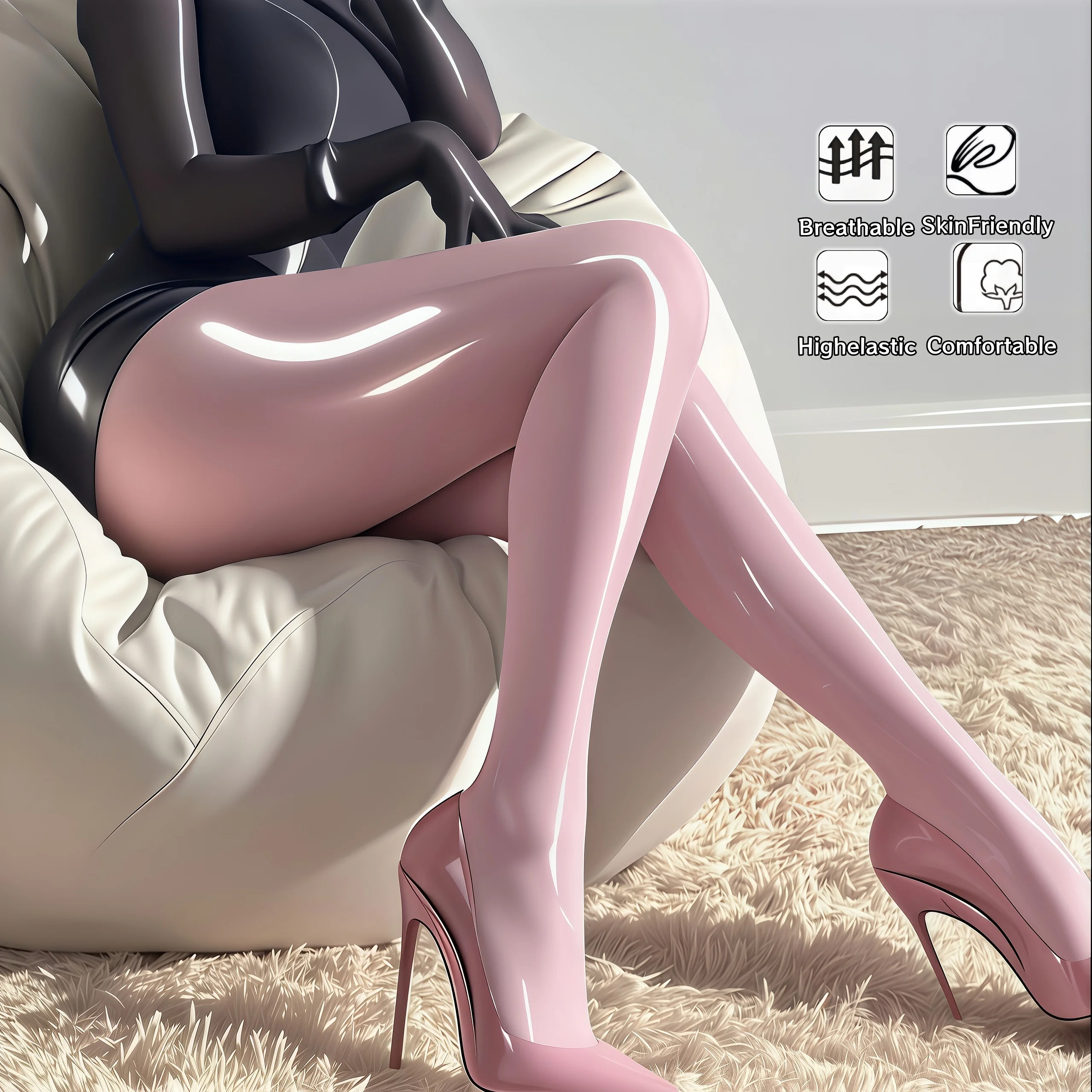 1Pack Pink Oil Socks High Waist High Elastic Breathable Skin Friendly Solid Color Oil Pantyhose For June Festival Dating