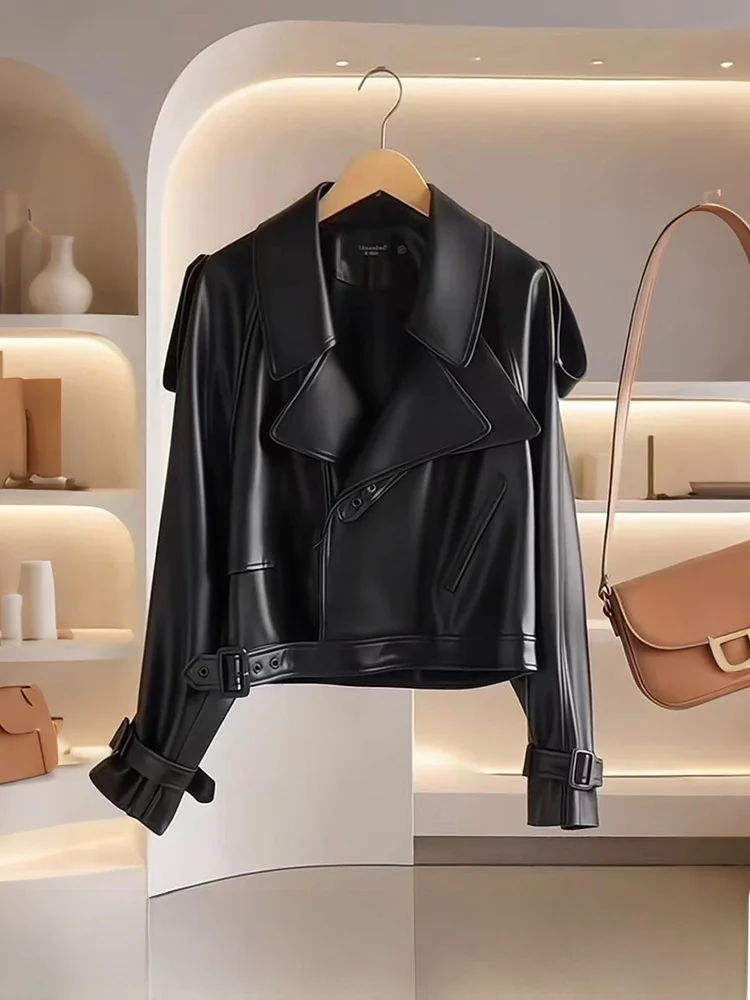 

Ning Genuine Leather Jaet Women's ort Sle Belted Coat New Spring Autumn Loose Slimming eepskin Best Selling Win...