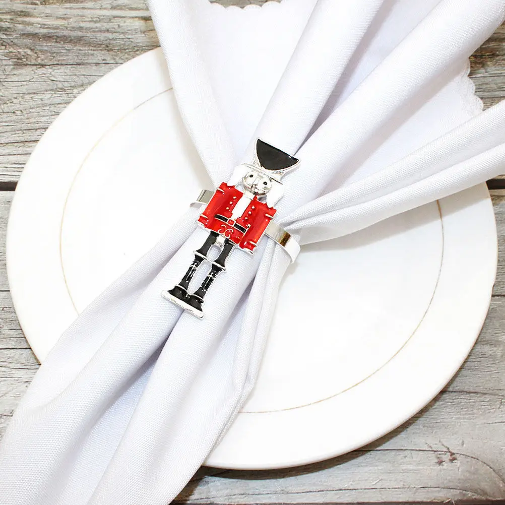 

6Pcs Nutcracker Napkin Rings Metal Christmas Napkin Holder Elegant Xmas Table Decoration Holiday Dinner Party Serviette Rings