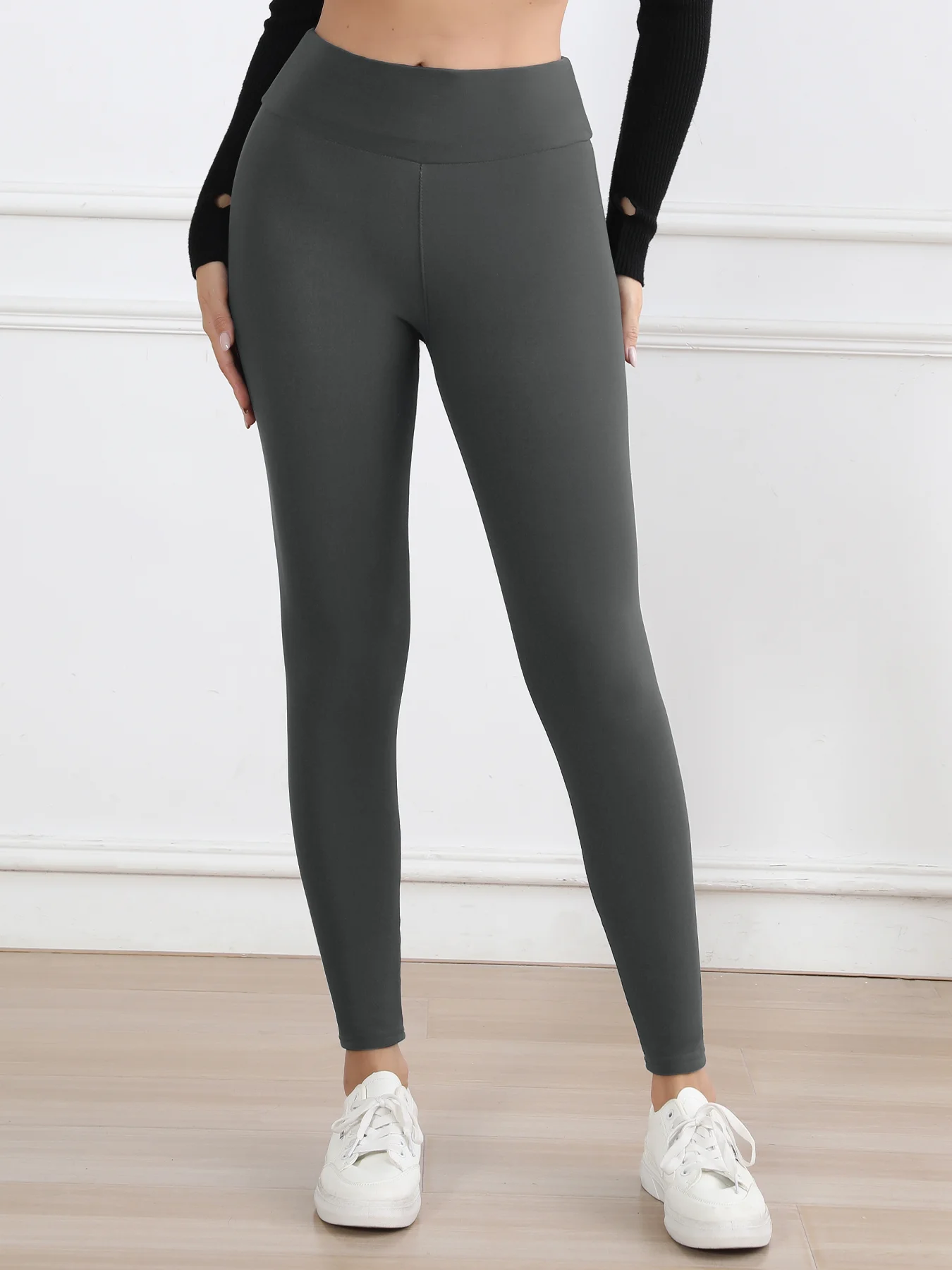 Fleece-Gefütterte Thermo-Leggings für Damen Hochgeschnittene Dehnbare Dicke Winter-Warmhosen für Freizeit & Alltag – Detail 7