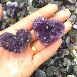 Natural Purple Amethyst Cluster Heart Shape Rough Amethyst Geode Home Decoration Crystals Healing Stones Gemstone Gift 1pcs