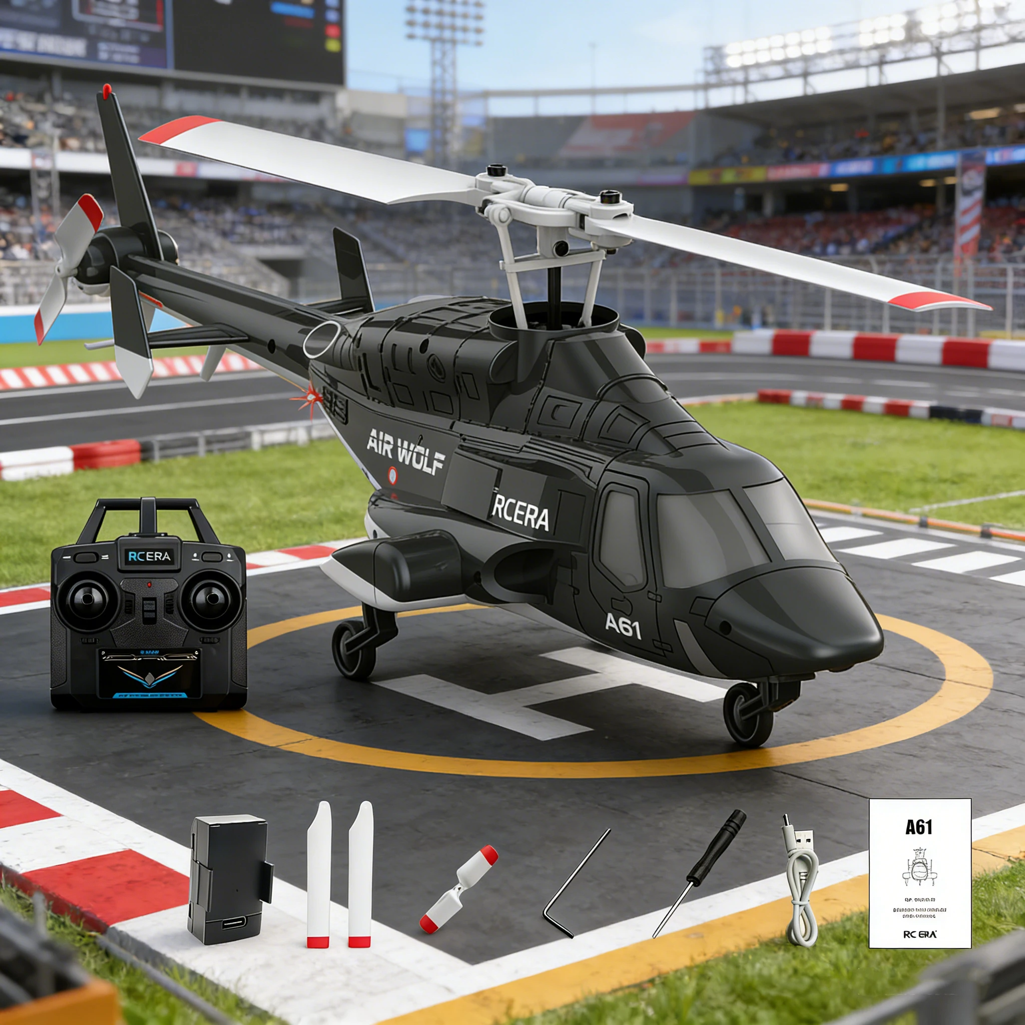 RC ERA A61 Mini Airwolf RC Helicopter 2.4G 4CH 6-Axis Gyro Stabilized Altitude Hold Optical Flow Remote Control Helicopter Toys