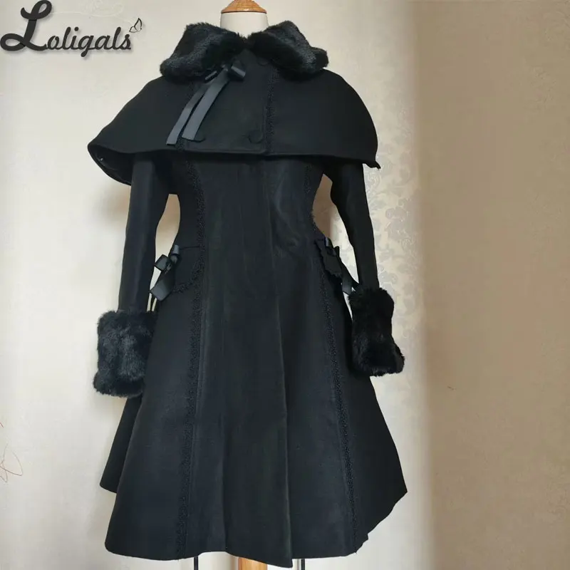 Custom Tailored Women's Winter Coat Retro Style Female Two Piece Long Coat with Poncho Jacket