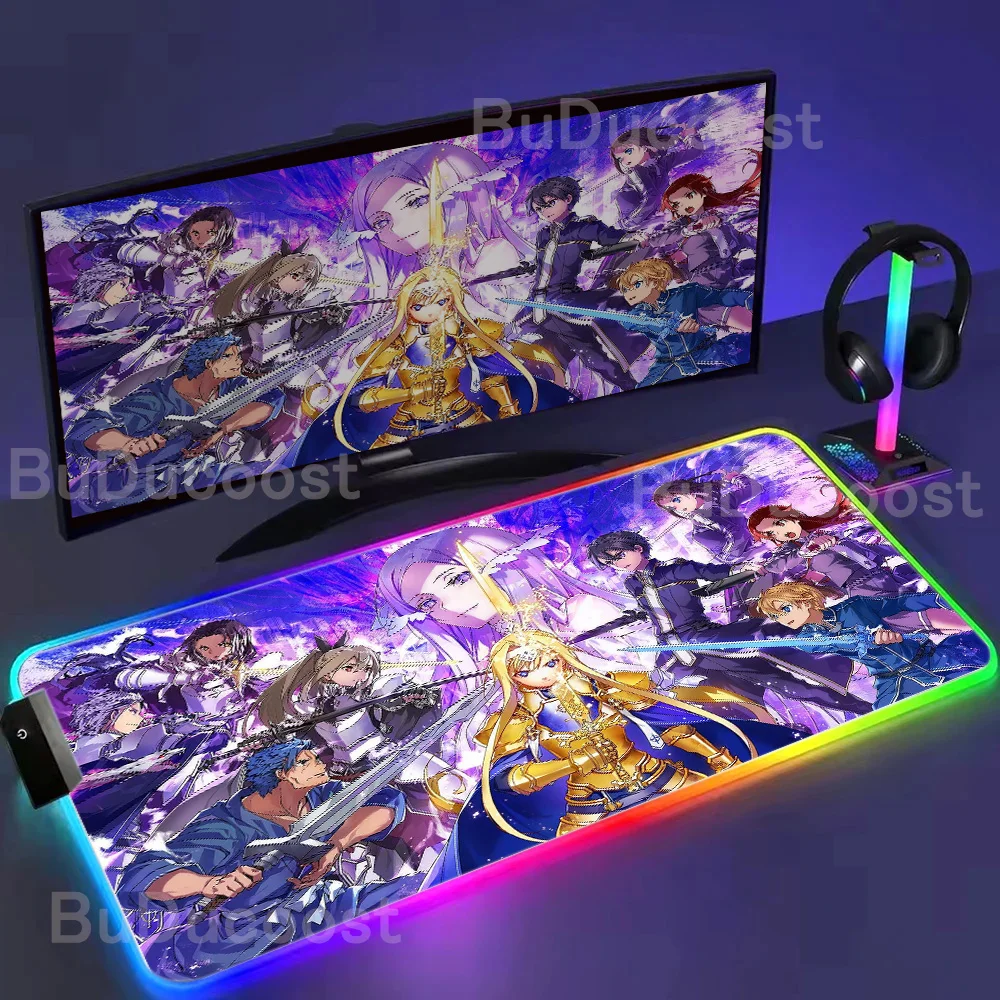 جديد السيف الفن على الانترنت RGB مصباح ليد Led كبير ماوس الوسادة أنيمي لوحة المفاتيح حصيرة مكتبية Kirito XXL غرفة السجاد الألعاب اكسسوارات للعبة #3