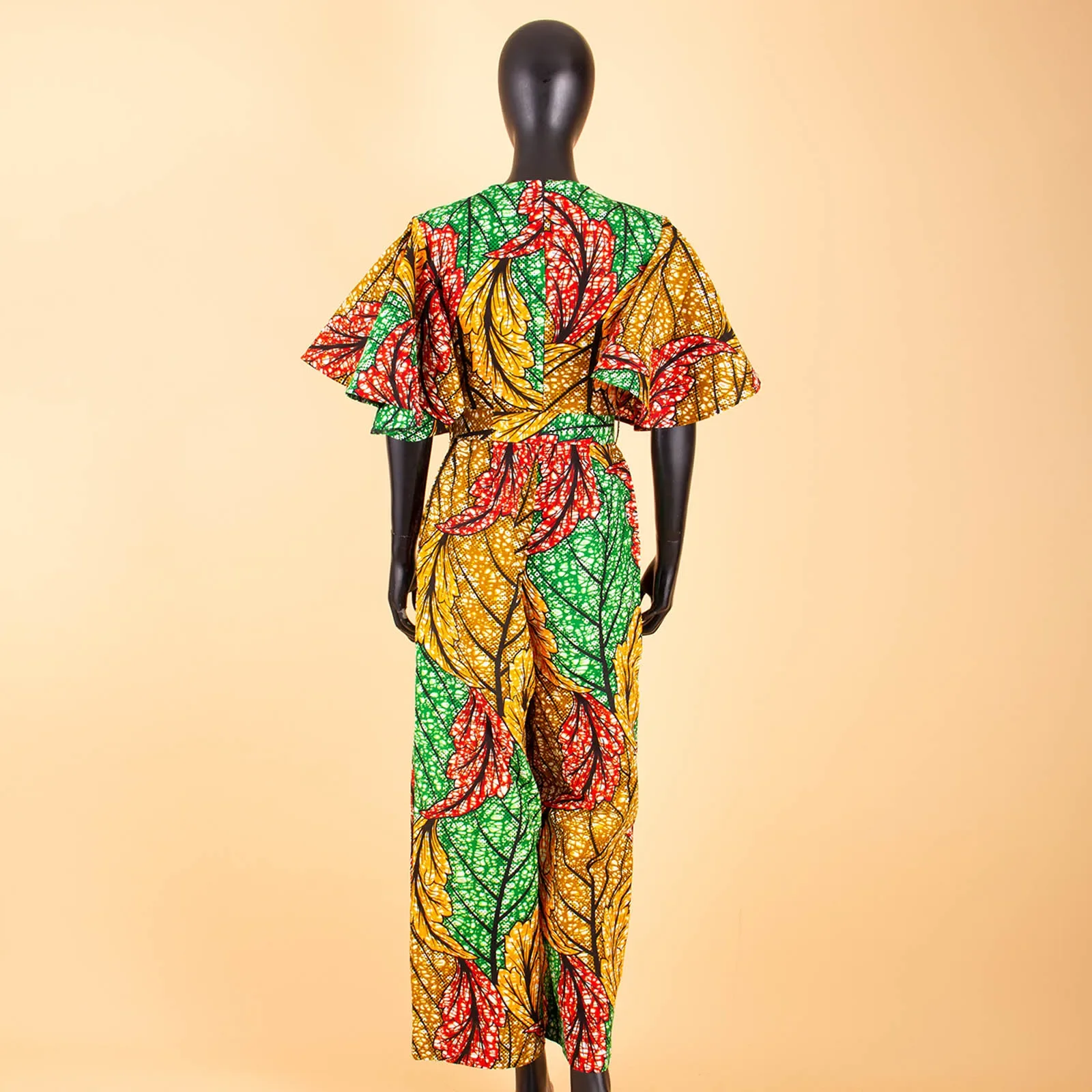 African Clothes for Women Jumpsuit Bodysuit Ankara Clothing Print Outfits Short Sleeve O-Neck Casual Wear with Belt A1829009