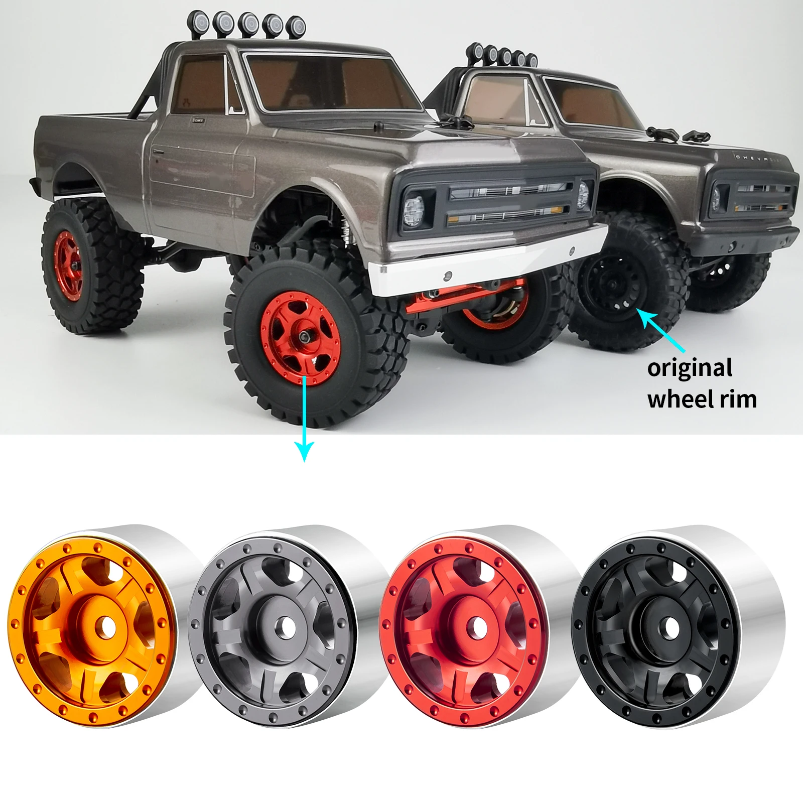 YEAHRUN 4 unidades de alumínio 1.0 "Beadlock jantes cubos pneus para TRX4M Axial SCX24 AX24 FMS FCX24 1/18 1/24 RC Micro Crawler Car