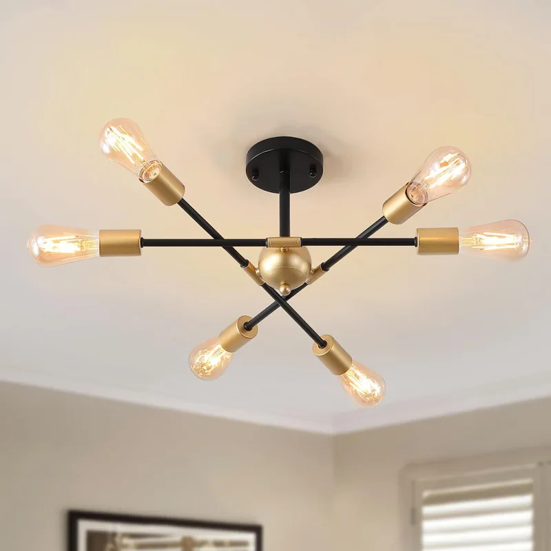 

Retro Industrial Wind Wrought Iron Chandelier Nordic Style Ceiling Light Simple Living Room Bedroom Dining Room Study Lighting