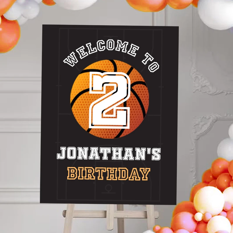 Custom Basketball Baby Shower Welcome Sign Black Orange Birthday Welcome Yard Sign for Basketball Birthday Party Direction Signs