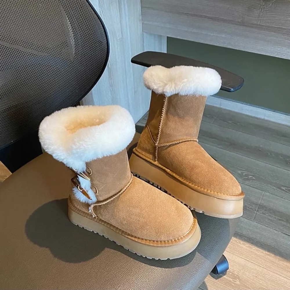 

Women's Thick Bottom Snow Boots Winter Fashion Fleece Lined Fur Integrated Lightweight Heel Heightening Cotton Shoes