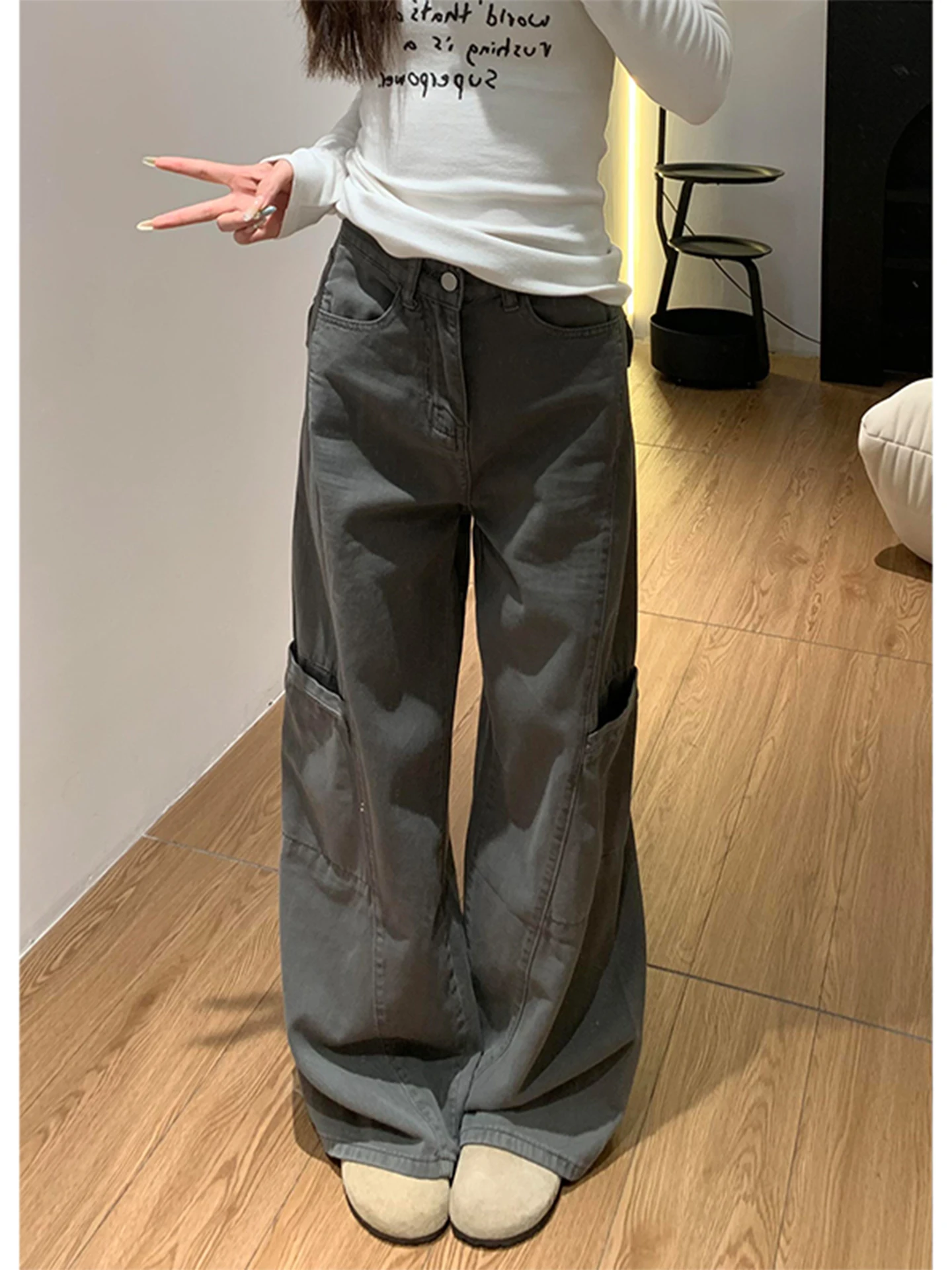 

Мужские джинсы Deep ey Denim: рабочие брюки с высокой талией, прямые и широкие штанины, в американском уличном стиле, осенние, зауженные