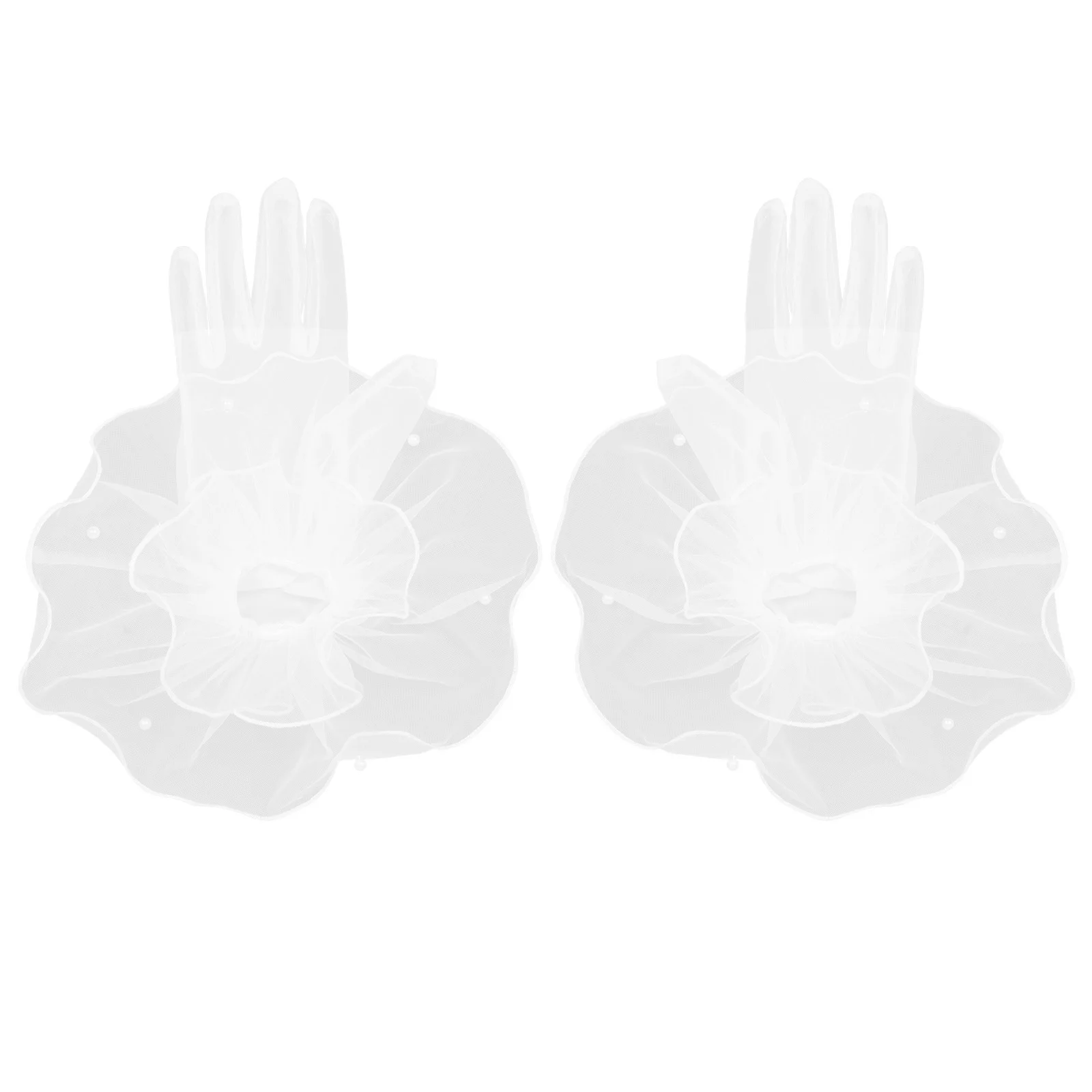 

1Pair White Tulle Bridal Gloves Lace Short Wedding Gloves for Ceremony Photoshoot Party Wedding Sleeves for Bride