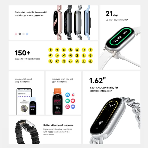 Imagen 2 del producto Versión Global Xiaomi Smart Band 9 Más de 150 Modos Deportivos Monitoreo del Sueño Pantalla AMOLED de 1,62"" Batería de 21 días Reloj deportivo de pulsera Mi