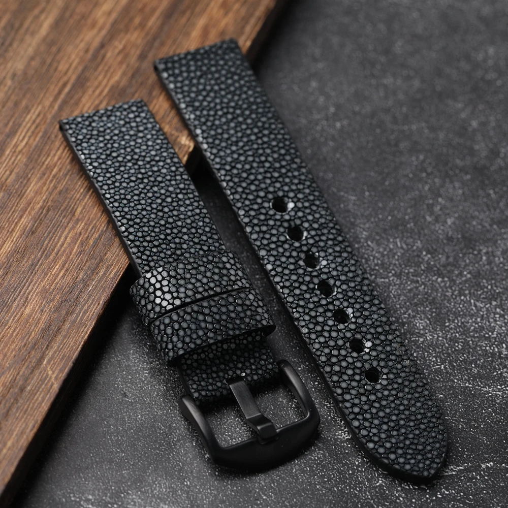 Handmade Manta Rays Leather Watchband 20 22 24MM Black Grey Soft Genuine Leather Strap for PAM gt 2 3 Bracelet Soft Bright