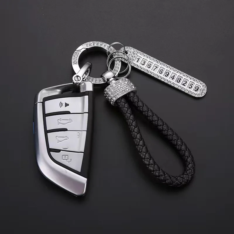 Car Key Chain Women's Network Red Chain Pendant Chain Inlaid Diamond Key Ring Ring Hanging Rope Anti loss Number Plate Lovely Bi