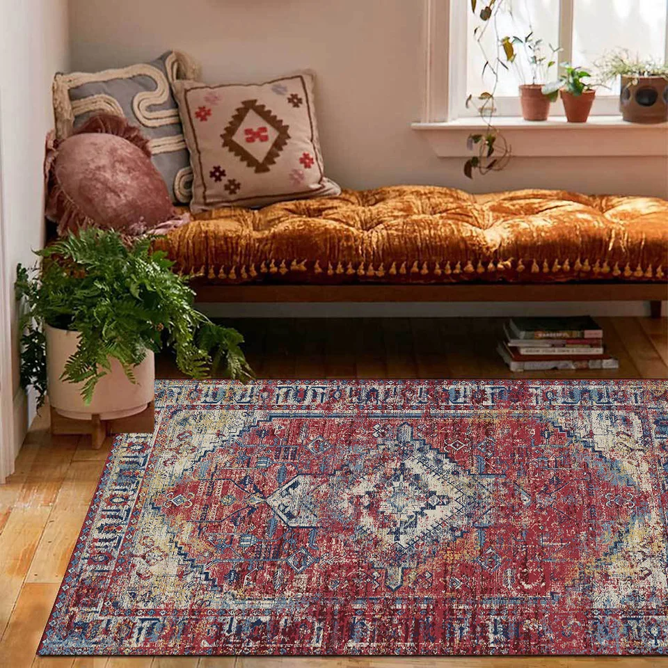 Vintage Carpets For Living Room Ethnic Persian Style Geometric Flower Pattern Floor Mat Home Decor Hallway Bedroom Bedside Rug