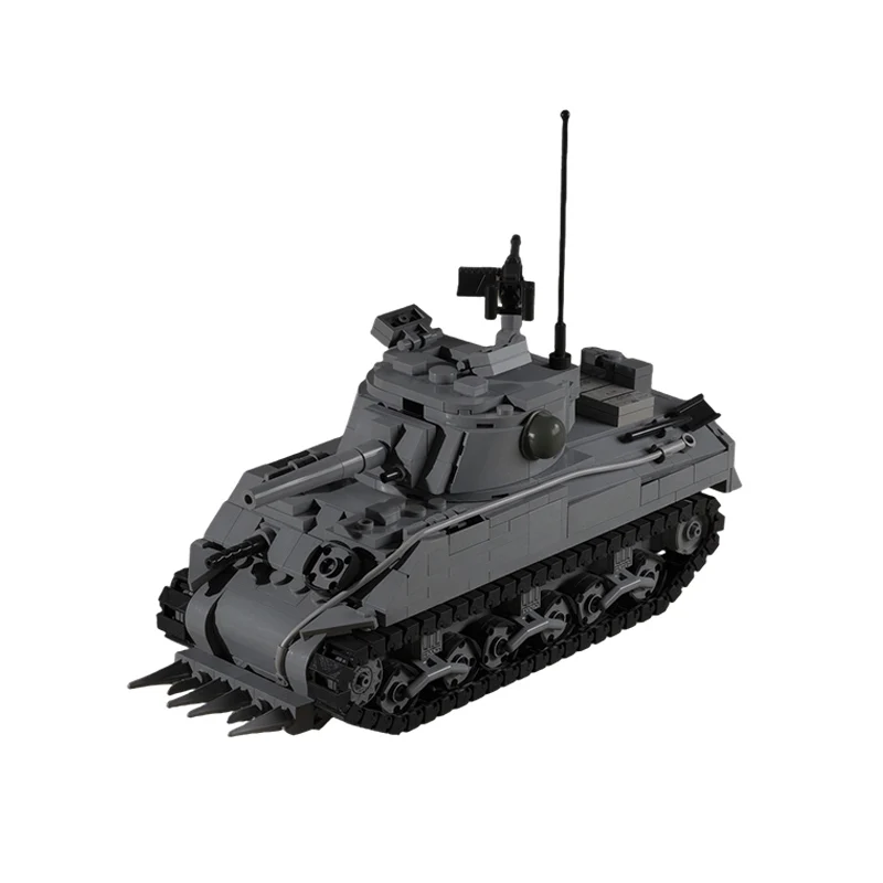 M4 Tank With Hedgerow Cutters Model MOC Building Bricks War Equipment Modular Technology Gifts Holiday Assemble Children Toys