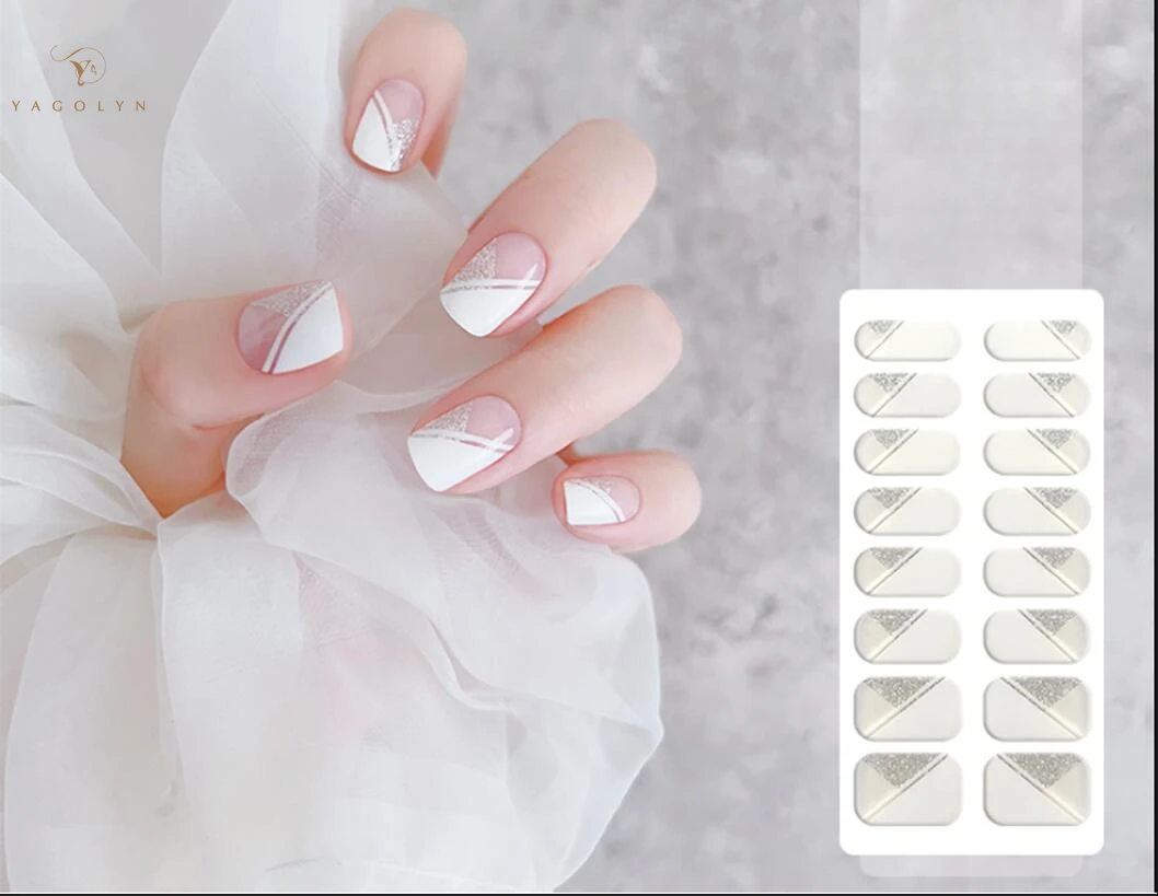 Tira de uñas de Gel semicurado transparente blanco francés, adhesivo impermeable de larga duración, juego completo de pegatinas de uñas de Gel para lámpara UV