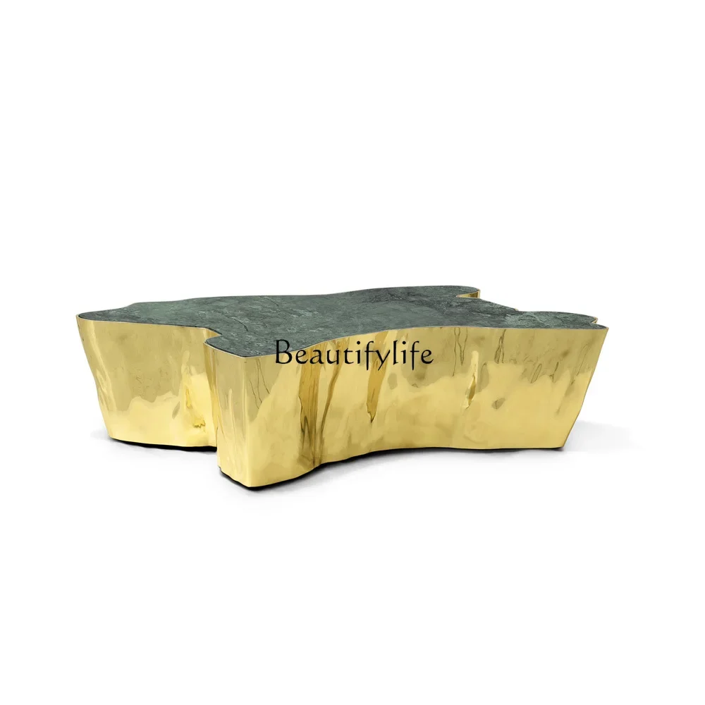 

LJYStainless steel special-shaped tree root marble coffee table high-end custom living room light luxury coffee table