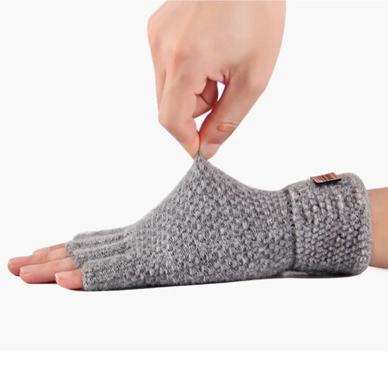 Winter Fingerless Gloves for Men Half Finger Writting Office Knitted Thick Wool Warm Label Thick Elastic Outdoor Driving Gloves