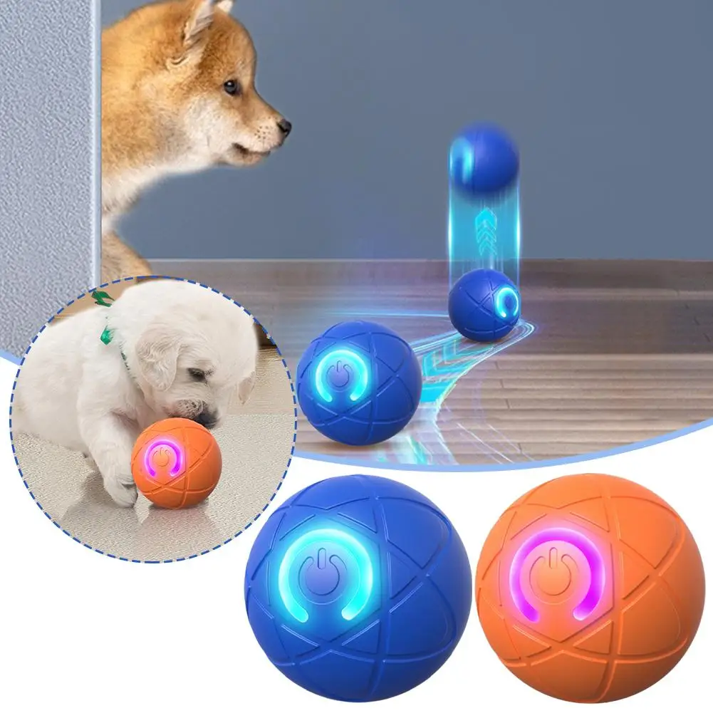 Juguete interactivo electrónico para mascotas, pelota de juguete inteligente para perros, USB, rebote en movimiento automático para cachorros, regalo de cumpleaños, productos para gatos, azul y naranja
