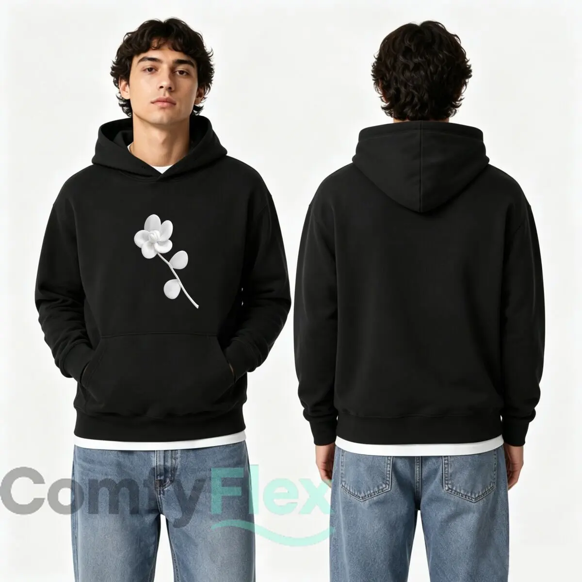 White Flower Botanical Floral Design Autumn and winter new men's and women's hooded sweatshirts