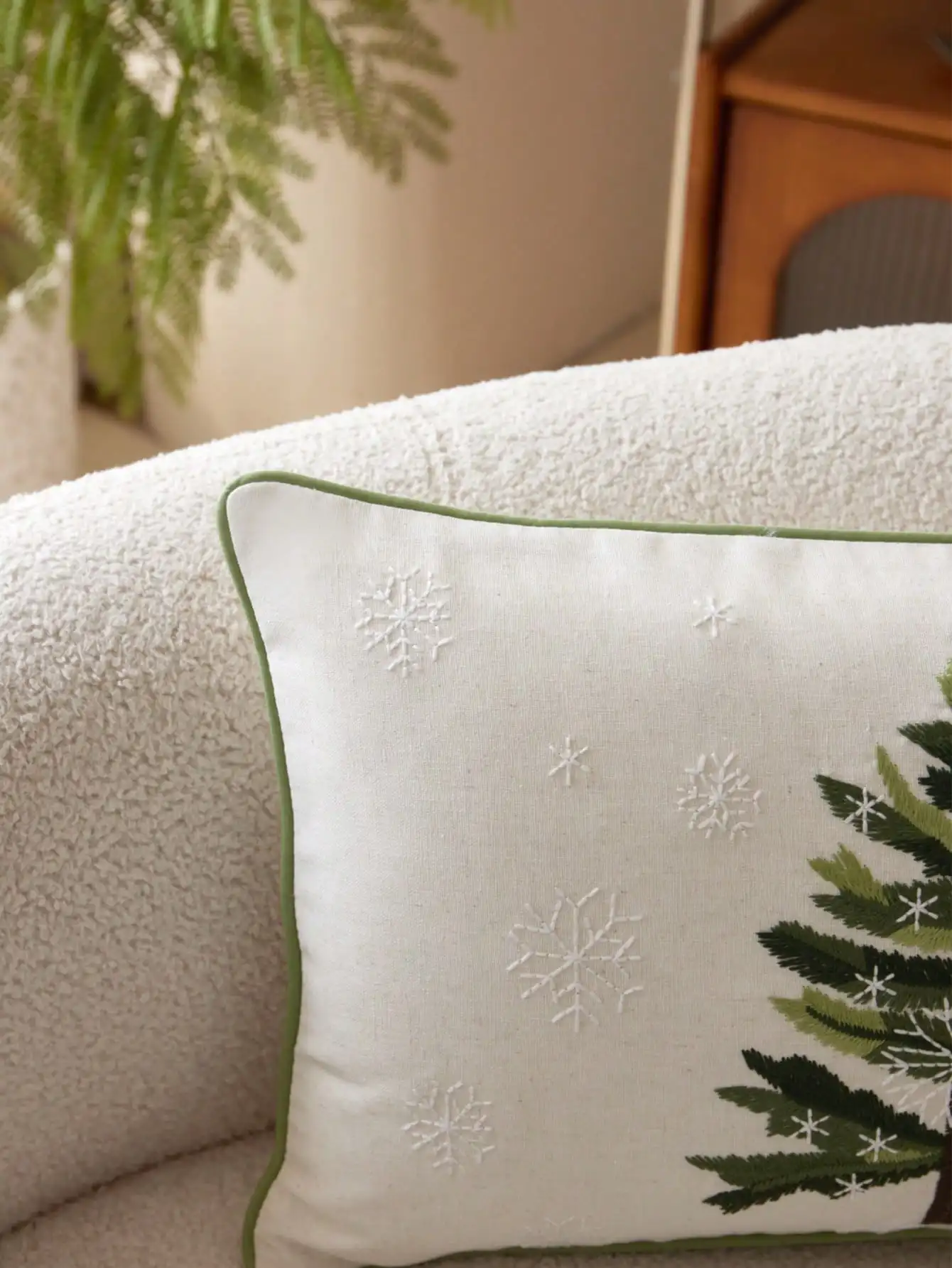 1pc Pine Tree Snowflake Embroidered Pillow Cover Home Decor